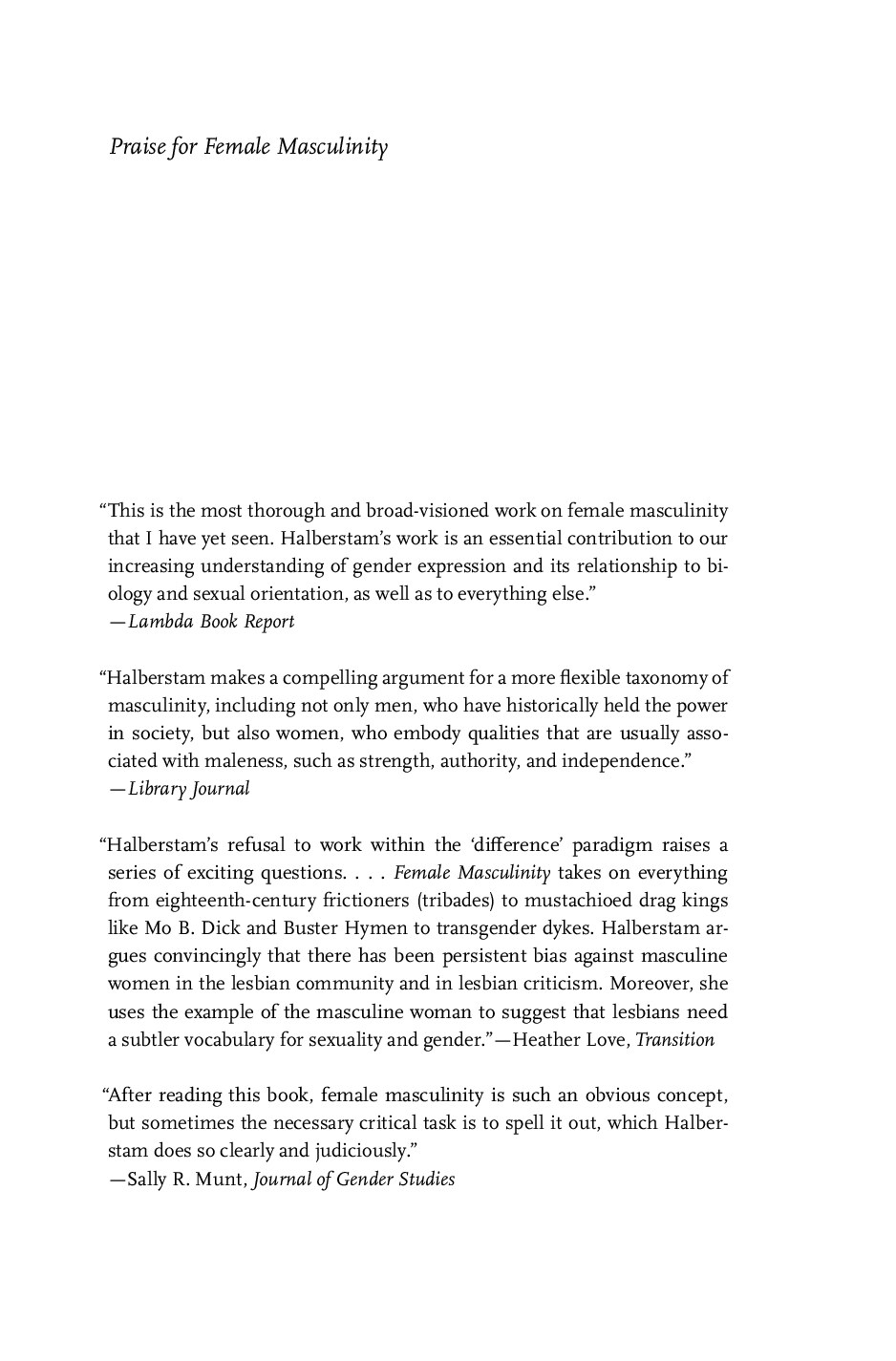 Female Masculinity -- Jack Halberstam -- 20th anniversary edition, Durham, NC, USA, North Carolina, -- Duke University Press -- 9781478001270 -- 12b69397bd29e68e184a406907382aab -- Anna’s Archive (2)